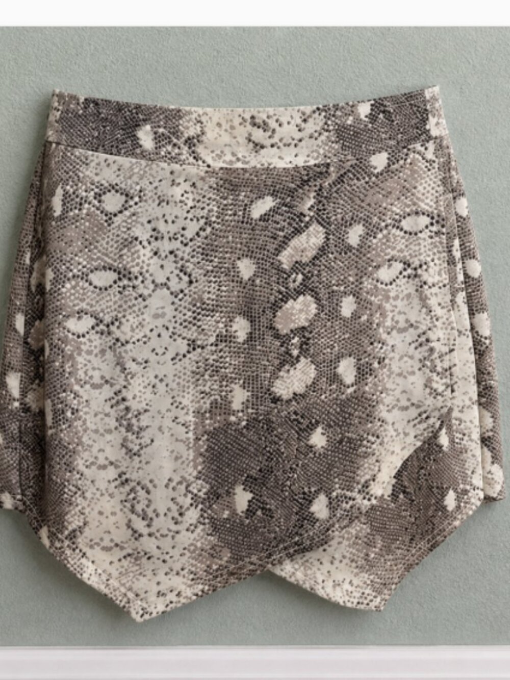 Snake Print Asymmetric Hem Mini Skort Neutral Size M
